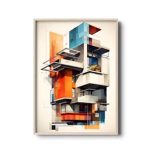 Modern Architecture Abstract Print | Architecture illustration wall art | Mid-century Modernism Poster | Vintage wall art print