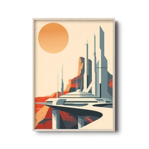 Vintage Future City print | Retro Futuristic Illustration | Retro Futuristic Sci-Fi wall art | Futurism | Vintage illustration | 1960s style