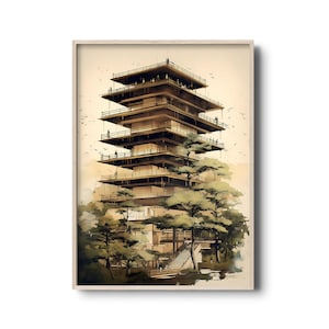 Japanese architecture | watercolor painting | Japan travel poster | Japan wall art | Vintage japanese | traditional japanese architecture