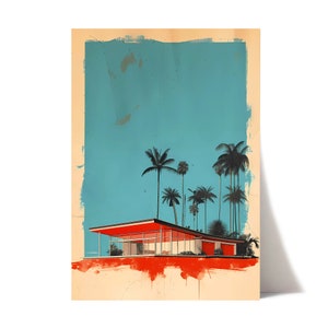 Palm Springs Vintage Art Print | California Aesthetics | Mid-Century Modern | Palm Springs Minimalist illustration | Modern Architecture
