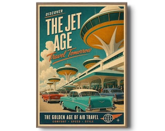 Jet Age Airport Poster, Retro Futurist Travel Print, Mid Century Modern Aviation Wall Art