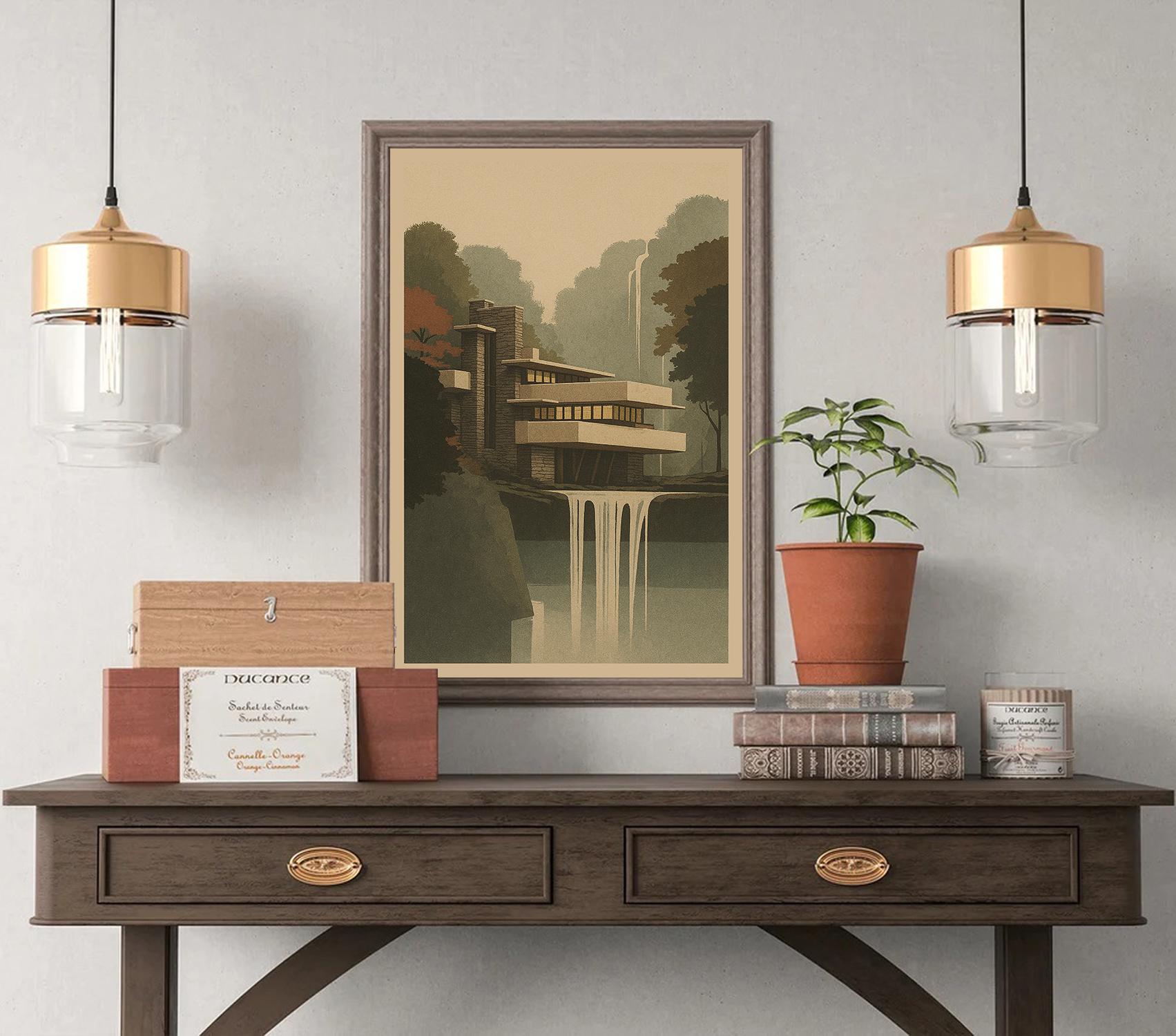 Fallingwater Print V2 | Architecture Poster | Frank Lloyd Wright House ...