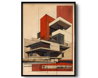 Modernism Architecture Art Print | Modern Abstract Geometric Wall Art | Architectural Drawing | Sketch Art | Modernist decor | Minimalist