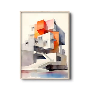 Moderne Architektur Druck | Aquarell Architekturzeichnung | Wand Kunst Dekor | druckbares Architektur Poster |  Zeitgenössische Wandkunst