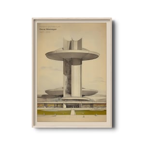 vintage architecture print | Modern architecture drawing | Oscar Niemeyer sketch | Architectural wall art | Mid century architecture print
