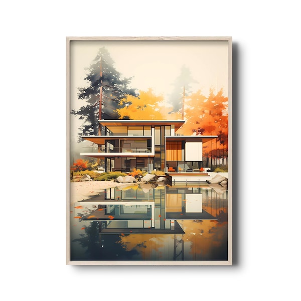 Modern Architecture print | Fictional Modern house | Mid-Century Modern wall art | Modernist decoration | Classic modern architecture