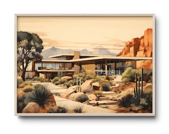 Mid century modern wall art | Palm Springs modern architecture | Palm Springs desert | California print | Desert landscape | Richard Neutra