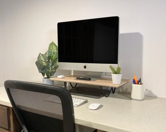 18 "- 30" support de moniteur en chêne blanc pour iMac ou PC, support d'ordinateur portable, étagère de bureau, étagère de moniteur, étagère de bureau