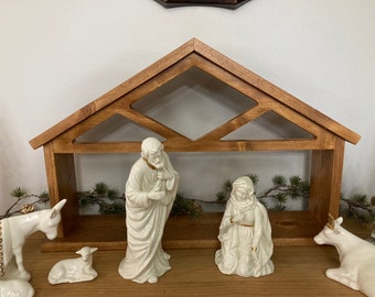 24" Wooden Nativity Stable for Nativity Figurines- Home Christmas Nativity Décor & Wooden Christmas Manger