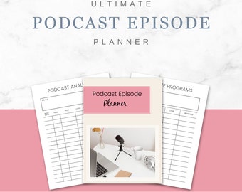 Podcast Episode Planner, Posting Schedule, Daily Tracker, Content Planner, Income and Expense Logs, Social Media Audit, Podcast Production