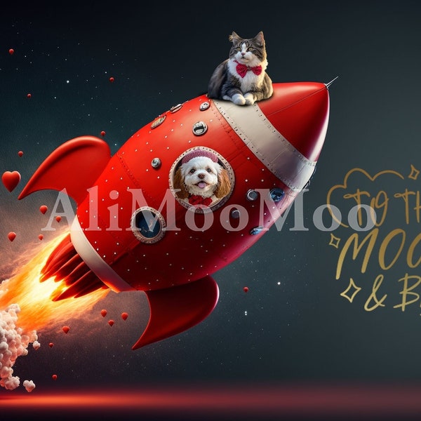 Valentine Rocket CG Digital Backdrop, Love You To The Moon, Valentine Moon Digital, Valentine Printable, Composite Photo, Pet Backdrop