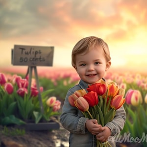 A Dreamy Field of Tulips Close Up CG Backdrop, Easter Background, Spring Tulips, Spring Garden, TikTok, Instagram, Pet and Child, Canva