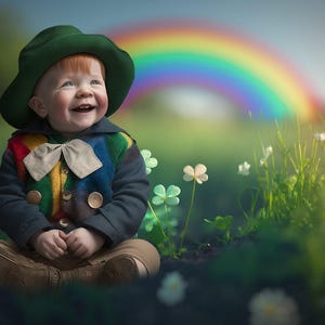 A Lucky Clover Field and Rainbow/St. Patrick&#39;s Day CG Digital Backdrop, Irish Digital Background, Lucky field of Clovers, Pet Portrait