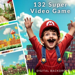 132 Super Video Game Inspired CG Digital Backdrops, Gamer, Mario, Digitals, Mega Bundle, Scrapbook, Photo Session, Action Backgrounds