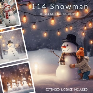 114 décors numériques bonhomme de neige CG, stock de Noël, fond d'hiver, famille de bonhommes de neige du pôle Nord, carte de vœux personnalisée, TikTok, Instagram