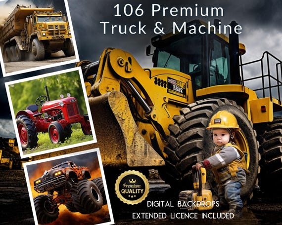 106 Truck and Heavy Machinery Inspired CG Digital Backdrops, Tractors, Monster Trucks, Cranes, Construction Sites, Dump, Loaders, Mega Pack
