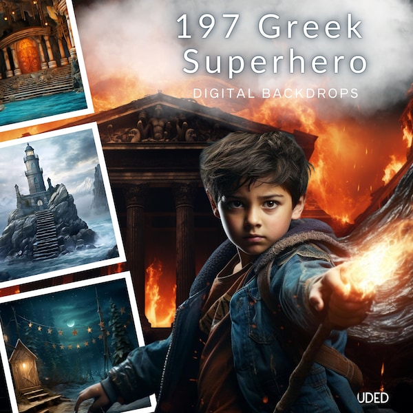 197 Greek Super Hero Inspired CG Digital Backdrops, Olympus, Poseidon, Percy Mega Bundle, Mythology, Books, Waves, Composite Background