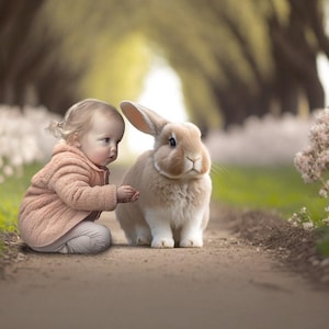 Easter Bunny on a Path In A Garden CG Digital Backdrop, Spring Rabbit Background, Spring Digital, Easter Printable, Forest Garden, Child