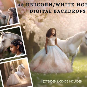 43 Premium Unicorn and White Horse Digital Backdrops, CG Backdrops, Unicorn Background, Composite, Horse Mega Bundle, Printable, Birthday