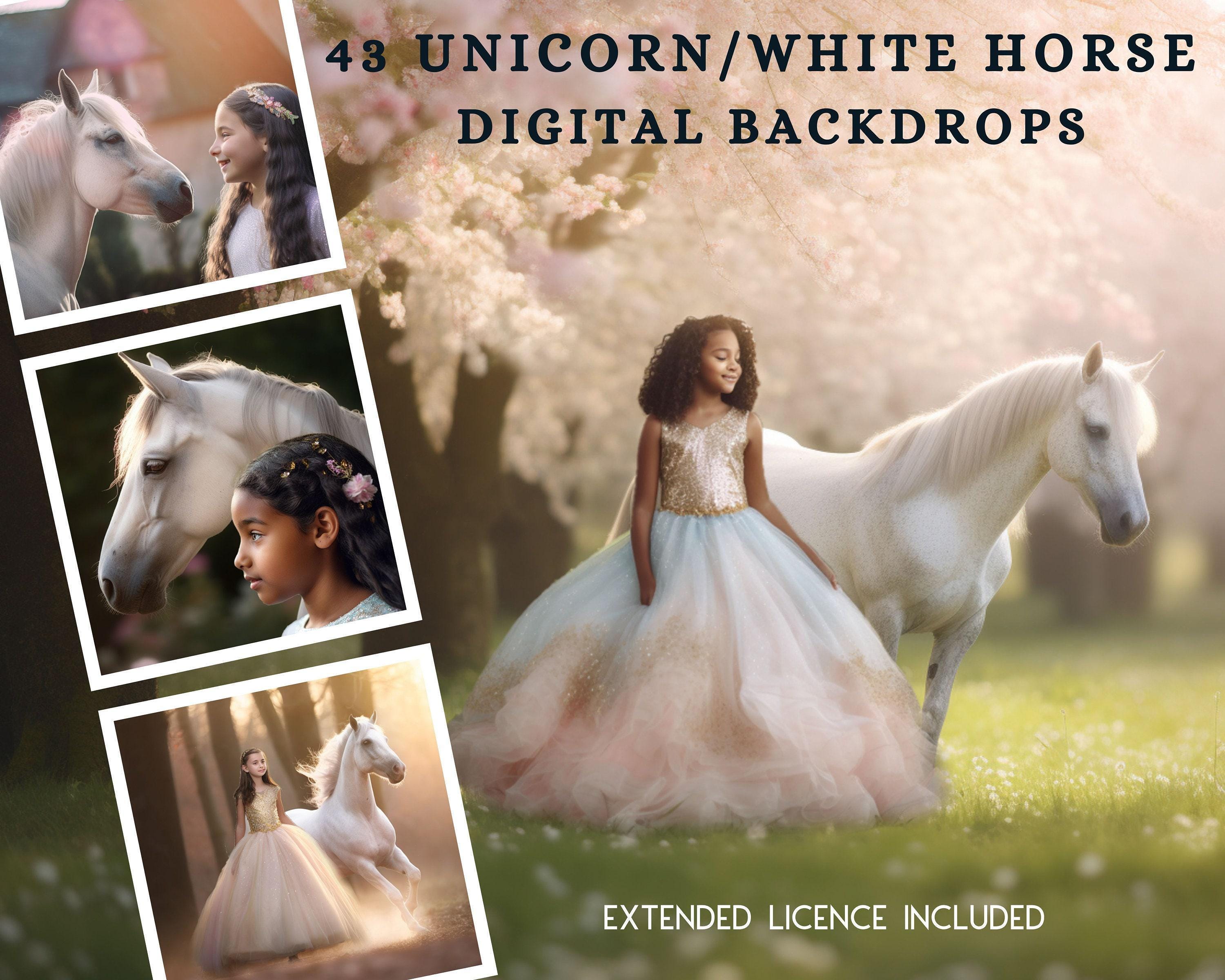 43 Premium Unicorn and White Horse Digital Backdrops, CG Backdrops, Unicorn Background, Composite, Horse Mega Bundle, Printable, Birthday