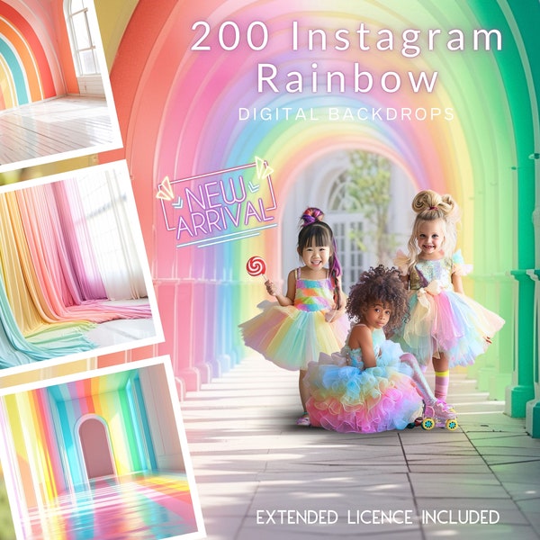 200 Rainbow Instagram Style CG Digital Backdrops, Pastel Rainbow, Architecture, Bokeh Sparkles, Maternity Baby, Composite, TikTok, Instagram