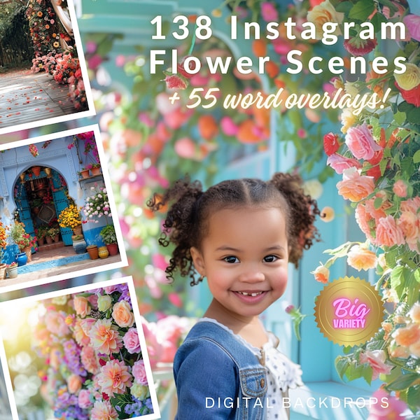 138 Instagram Style Flower CG Digital Backdrops, Easter Flowers Background, Spring Floral Digital, Scrapbook, Easter Printable, Composite