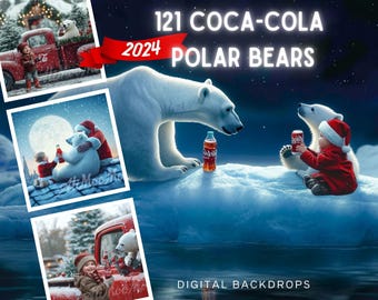 Christmas Cola Polar Bear AI Digital Backdrops, Classic Polar Bears, Modern Tree Farm Bears, TikTok, Instagram, Greeting Card, Winter, Scrap