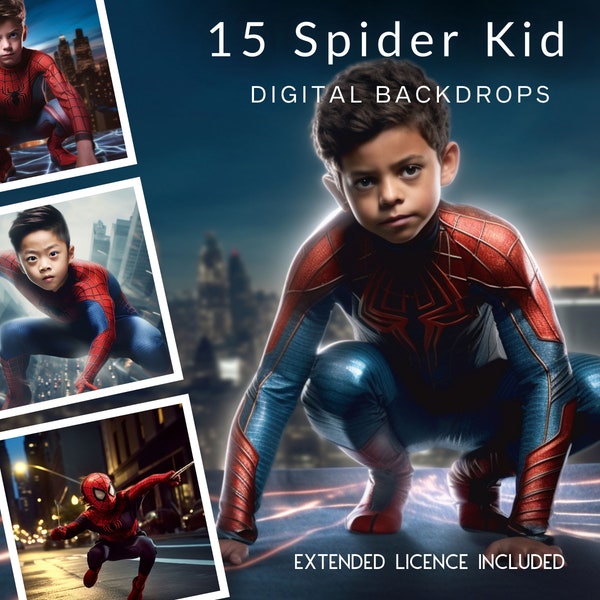 15 Spider Kid Super Hero Inspired CG Digital Backdrops, Metropolis, Face Replace, Digitals, Mega Bundle, Scrapbook, Photos, Comics Backdrops