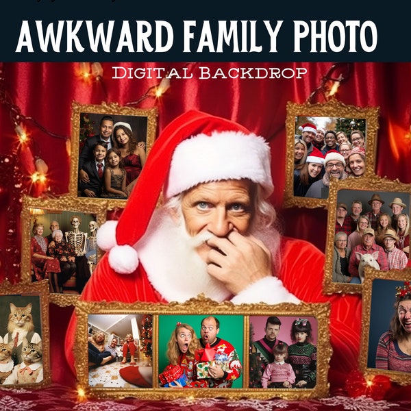 Awkward Family Photos Canva Template CG Digital Backdrop, Family Christmas Collage, Fugly Christmas Sweater, Photo Frames, Instagram, TikTok