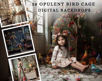 38 Opulent Bird Cage Portrait CG Backdrops, Bird Backgrounds, Dark and Moody, Maternity, Flower Printable, Family Portrait, Composite, Child