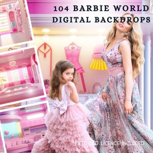 104 Barbie Inspired Digital CG Backdrops, Barbie Dream House Backdrop Bundle, Doll Backdrop, Camper Van, Digital Download, Doll Dress Closet