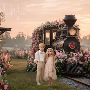 A Vintage Train Station AI Digital Backdrop, Boho Train Track, Locomotive, Rustic Backdrop, TikTok, Instagram, Couture Photo Session