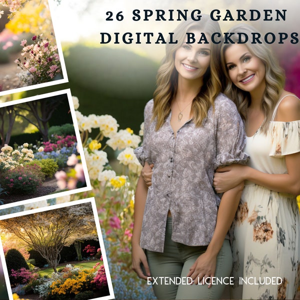 26 vibrantes jardines de primavera, fondos digitales de flores de primavera, árboles, fondo de jardín de flores, mega paquete, descarga digital, stock fotográfico