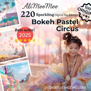 220 Sparkly Circus Carnival CG Digital Backdrops, Pastel Circus, Pink Beach Circus, Bokeh Sparkles, Summer Ocean Backdrop, TikTok, Instagram