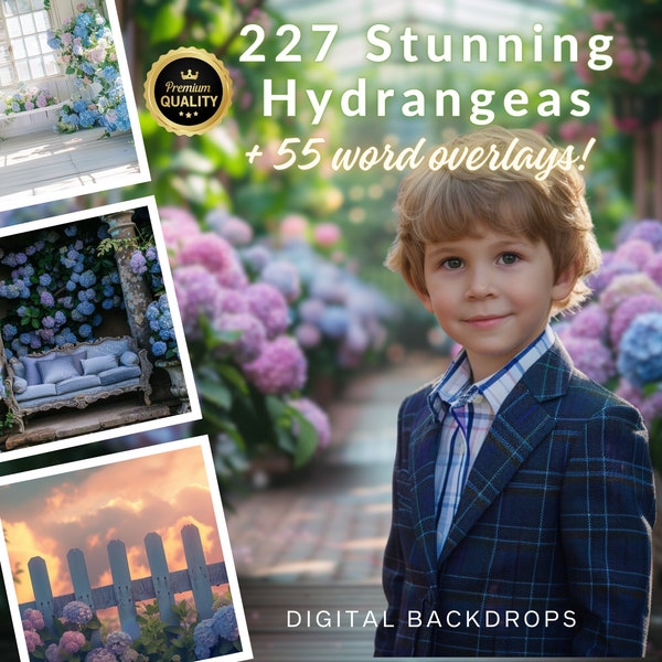 227 Magical Hydrangea Scenes CG Backdrops, Easter Background, Spring Flowers, Word Overlays, Creamy Dreamy, TikTok, Instagram, Pet and Child