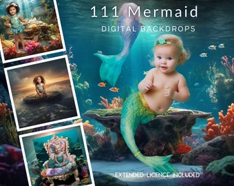 111 Mermaid Digital CG Backdrops, Ocean Backgrounds, Beach Stock, Seaside Mega Bundle, Digital Download, Rocks, Sand, Underwater, Thrones