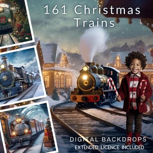 161 Polar Christmas Trains CG Digital Backdrops, Christmas stock, Winter Trains, Train Station, Christmas Tree, Express Train, Scrap, TikTok