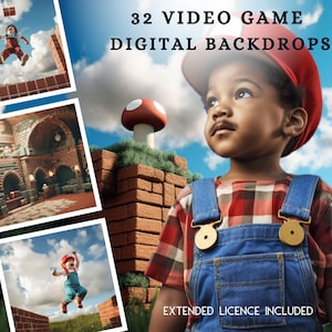 32 Cenários Digitais CG Inspirados em Super Videogames, Gamer, Super Mario, Digitais, Mega Bundle, Scrapbook, Sessão de Fotos, Fundos de Ação