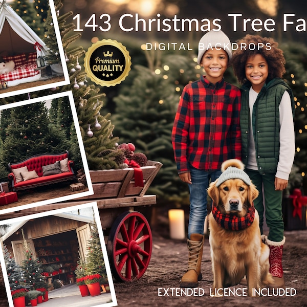 143 Premium Christmas Tree Farm CG Digital Backdrops, Reindeer, Rustic Farm, Christmas trailer, TikTok, Instagram, Santa, Pine Trees, Stock