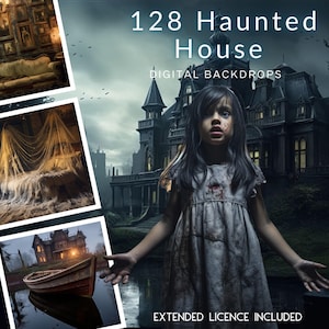 128 Creepy Haunted House CG Digital Backdrops, Haunted House Background, Ghosts, Abandoned Mansion, Instagram, TikTok, Halloween Backdrop