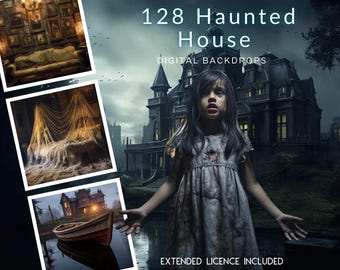 128 Creepy Haunted House CG Digital Backdrops, Haunted House Background, Ghosts, Abandoned Mansion, Instagram, TikTok, Halloween Backdrop