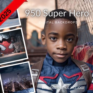 950 Super Hero Inspired CG Digital Backdrops, Metropolis, Bokeh City, Digitals, Mega Bundle, Captain America, Spider, Comics Backdrops, Bat