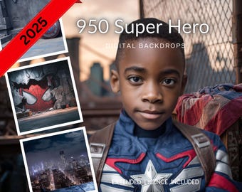 950 Super Hero Inspired CG Digital Backdrops, Metropolis, Bokeh City, Digitals, Mega Bundle, Captain America, Spider, Comics Backdrops, Bat