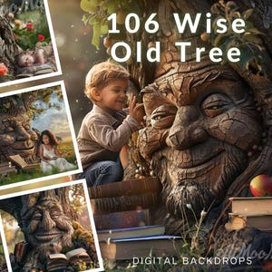 Wise Old Reading Tree CG Digital Backdrop, Magical Old Trees, Talking Tree, Tree in a Field, Book and Reading Lover, Background, Social