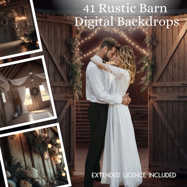 41 Rustic Wedding Barns Digital CG Backdrops, Stone and Wood Barn Backgrounds, Engagement, Wedding Photography, Digital Download, Bride