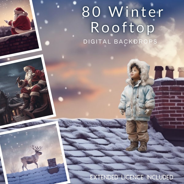 80 Christmas Rooftop CG Digital Backdrops, Christmas stock, Winter Background, Santa on a Roof, Night before Christmas, TikTok, Sale