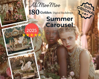 180 bonitos fondos digitales con IA de carrusel, fondo digital de paseo a caballo en la feria, fotografía compuesta personalizada, Instagram, TikTok, niño