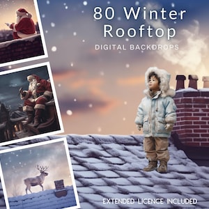クリスマスの屋上CGデジタル背景80枚、クリスマスストック、冬の背景、屋根の上のサンタ、クリスマス前夜、TikTok、セール