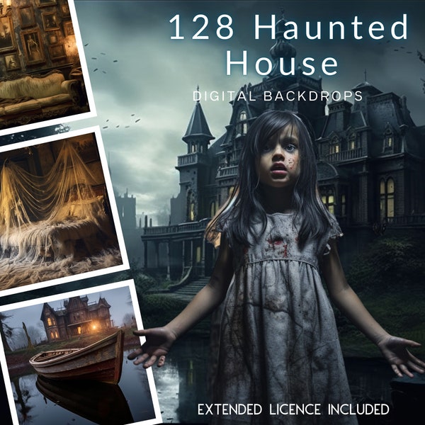128 Creepy Haunted House CG Digital Backdrops, Haunted House Background, Ghosts, Abandoned Mansion, Instagram, TikTok, Halloween Backdrop