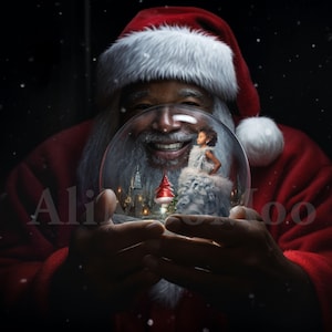 A Black Santa and Snow Globe CG Digital Backdrop, Christmas stock, Traditional Santa, Santa Backdrop, Snow Globe Digital, Instagram, TikTok